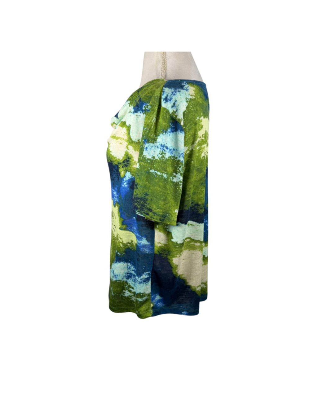 Chico's Watercolor Abstract Blouse Women's Size 3 = XL Green Blue Cowl Neck Top - Picture 5 of 8